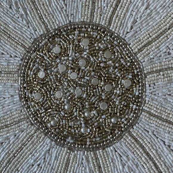TAHARI HOME Glass Hand Beaded Charger Placemat 15in White Silver Floral NEW - Picture 13 of 14